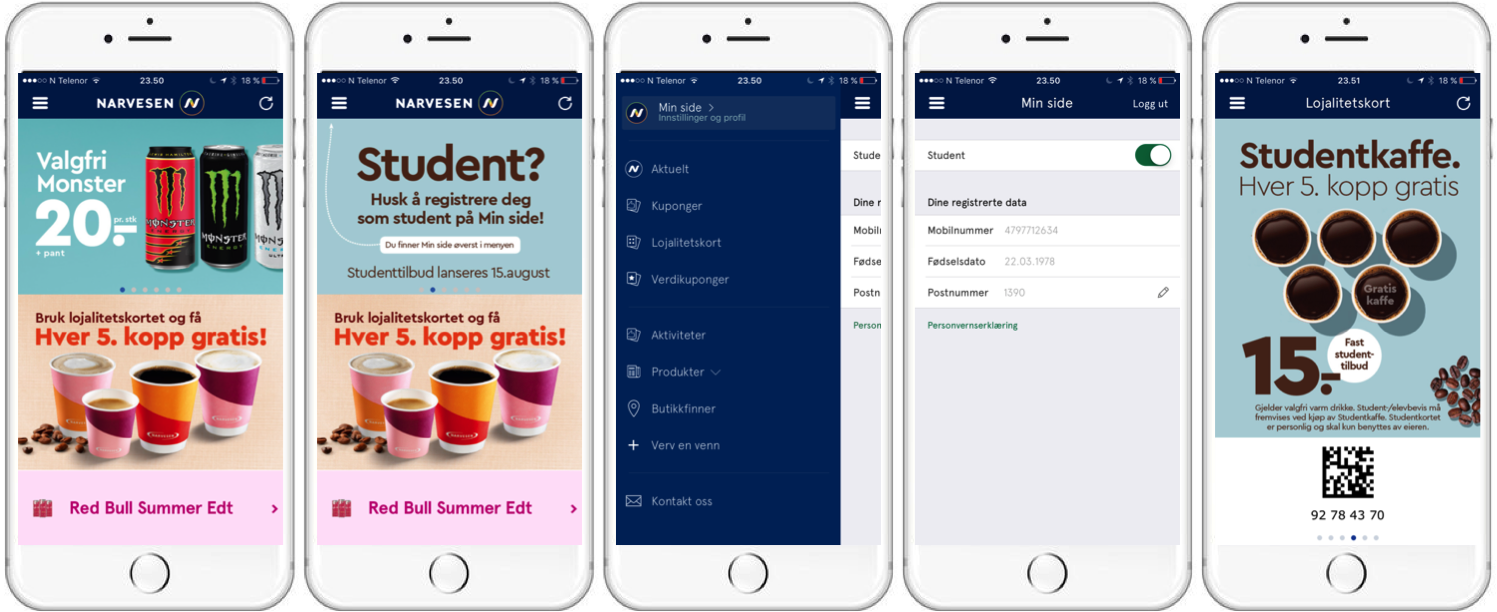 Narvesen app - student coffee with surprises 